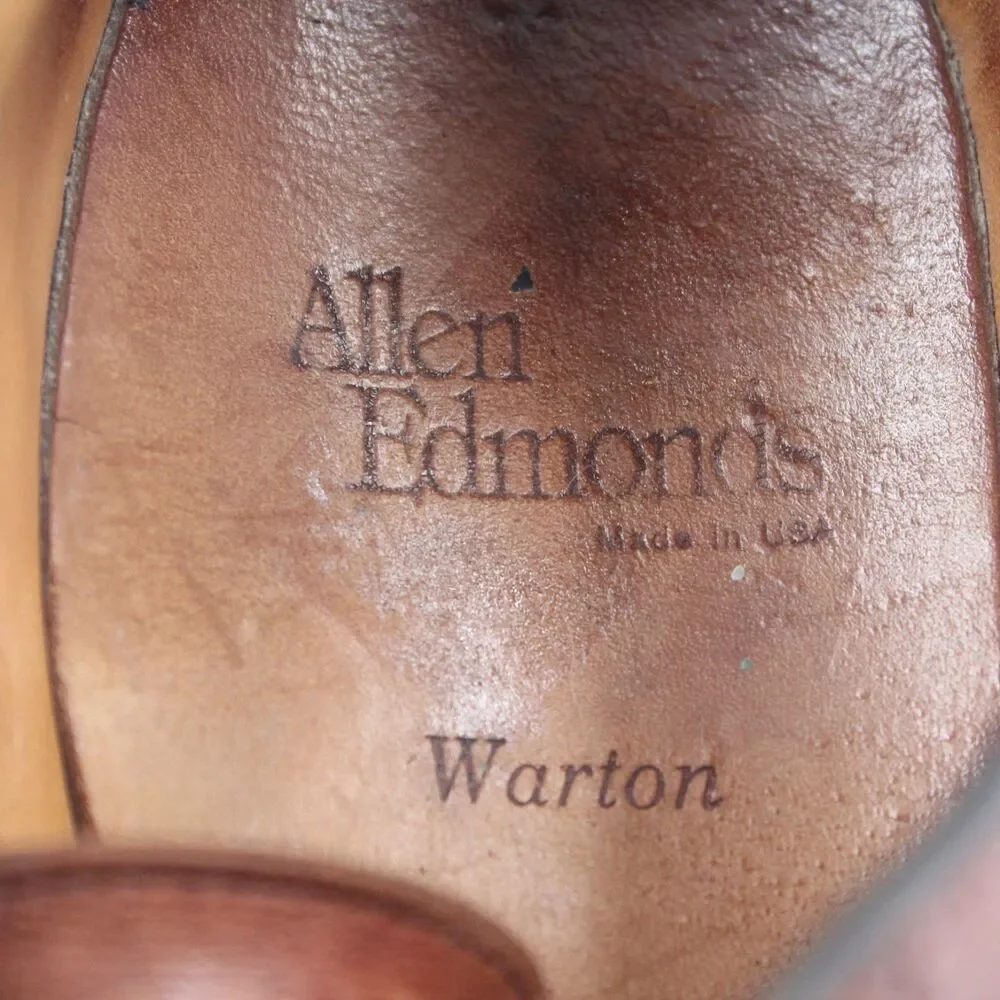 Vintage Allen Edmonds Warton Men 12 Plain Toe Derby Brown Leather Vibram Sole